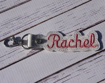 Personalized Name key chain – key fob - backpack key chain - Lunch bag name Fob - Tag ID badge - Christmas In July - Personalized Key fob