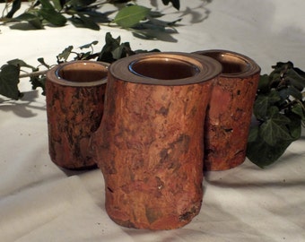 Set of 3 Scots pine candle holders