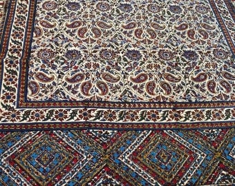 Floral Table runner, traditional handmade 98" inches long with tassels, wall decor, natural textile