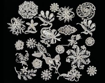 Wholesale Bulk Mixed Lot Fancy Brooches - Silver Rhinestone Crystal Pearl Brooch - Wedding Bouquet Brooches - Bridal Bouquet Brooch Pins