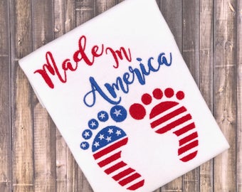 Made In America 4x4, 5x7 Machine embroidery designs,Boy embroidery design, 4th of July appliqué, baby embroidery design