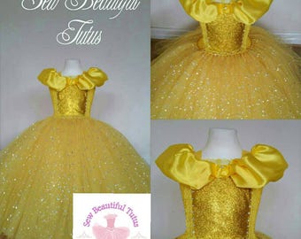 Belle Sparkle Ball Gown Girl tutu dress Beauty and the Beast - Fun Party Outfit Yellow Cute Birthday