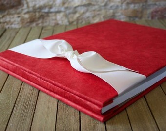 Baby Book- Red Baby Memory Book- Personalized Handmade Hardcover Baby Album- Gender Neutral