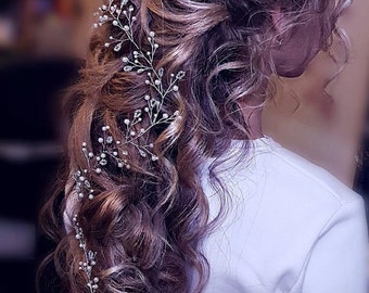 Extra long hair vine.wedding hair vine.long hair vine.hair vine.babys breath hair piece.crystal hair vine.bridal hair vine.wedding hair vine