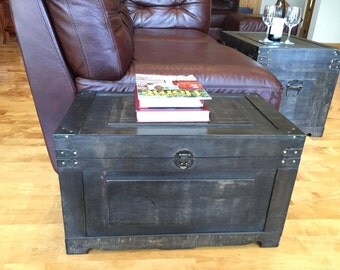 Newport Steamer Trunk Wood Storage Wooden Treasure Chest - Gray
