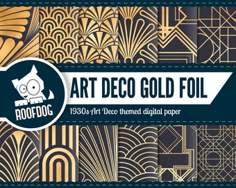 Art Deco gold foil digital paper | 1920s pattern | 1930s Art Deco | Gold foil wallpaper pattern | Vintage floral | gold foil 1930s wallpaper