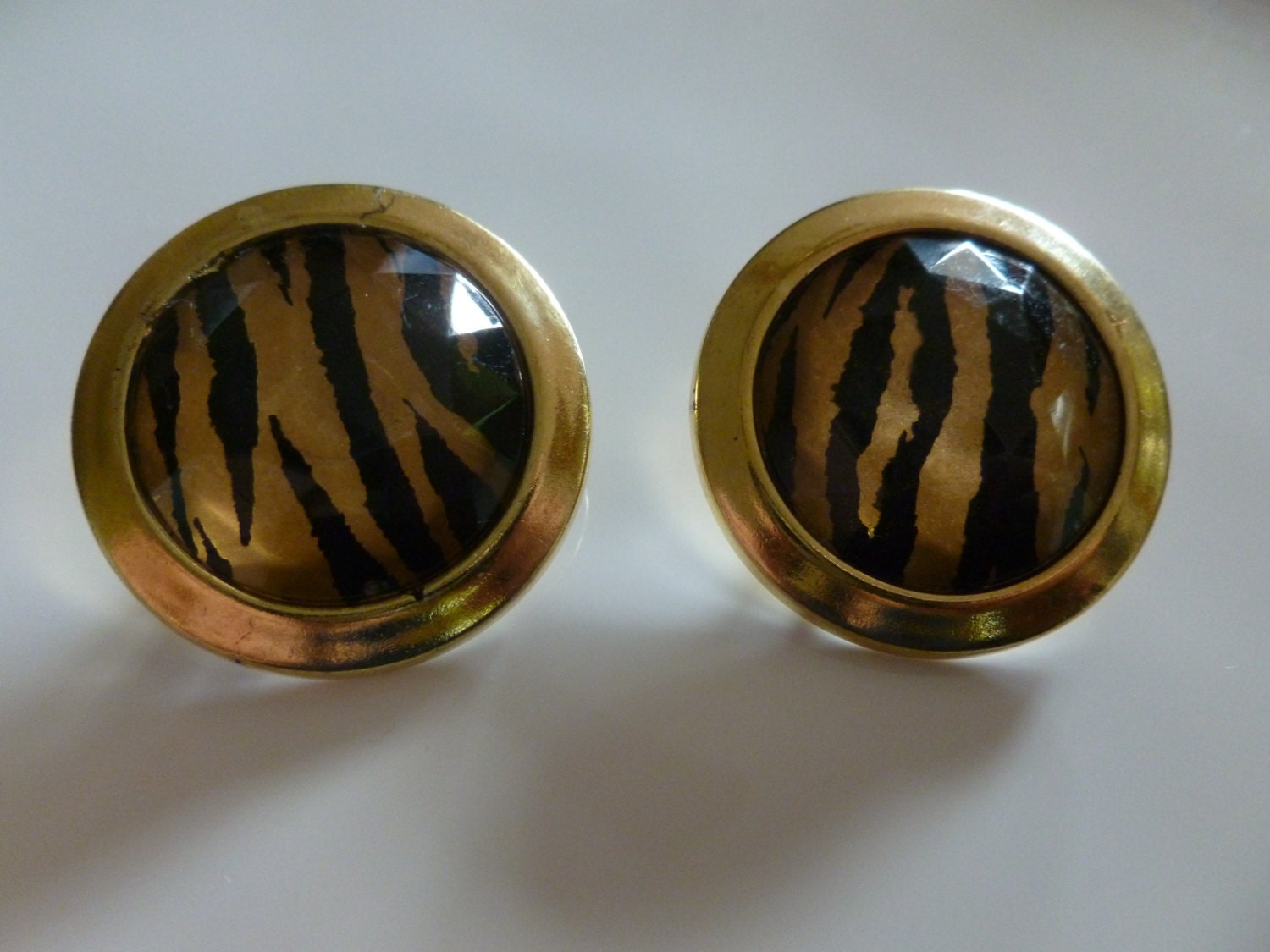 Two Large Vintage Animal Print Buttons Gold by MuskRoseVintage