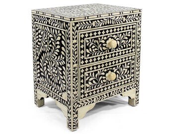 Bone Inlay Floral Bedside Table / Nightstand/ Bedroom Furniture