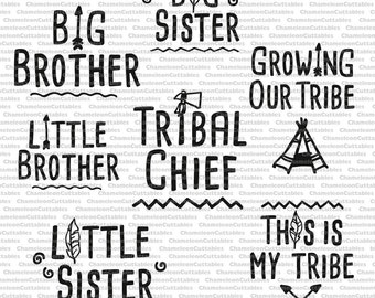 family tribe BUNDLE, SVG file, Shirt Design, big little brother, siblings, sister, pregnancy, arrow, wild, tribal chief, silhouette, vector