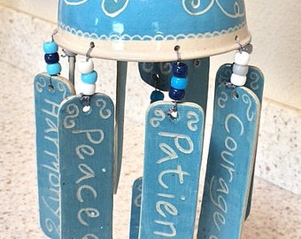 Ceramic wind chimes, hand carved affirmation wind chimes, handmade pottery mobile, serene home & garden decor