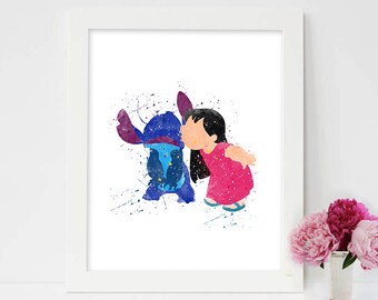 lilo and stitch art, lilo and stitch, lilo stitch, lilo and stitch pictures on wall, lilo and stitch watercolor,lilo stitch room,lilo dress