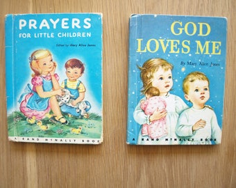 Prayers for Little Children and God Loves Me~ Two Vintage Rand McNally Junior Elf Books by Mary Alice Jones 1959