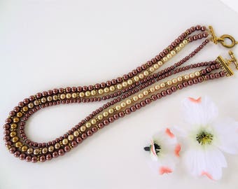 Multi strand Pearl Necklace. Amber Necklace Adult. Layered Pearl Necklace. Mother Of The Bride Gift. 3 Strand Pearl Necklace.