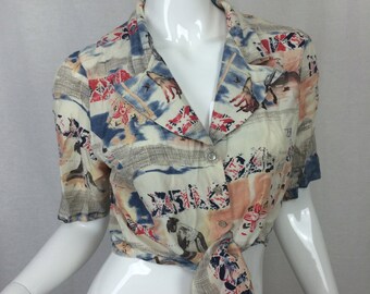 Southwest New Mexico Arizona Button and Tie Front Shirt Desert West By Sherry Holt Cactus Top Crop Top