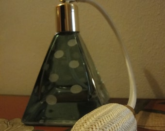 Art Deco Perfume Bottle with Atomiser triangle shape with poka dot height=14cm