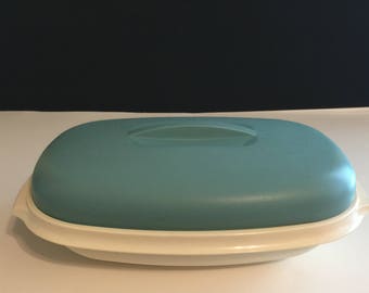 Vintage Tupperware steamer, Cream with Slate Blue Lid Tupperware Microwave Steamer, Tupperware -B7