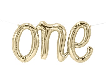 One Balloon 30", White Gold Script Balloon, Baby Balloon, 1st Birthday Balloon, One Banner