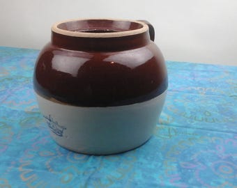 Vintage, Blue crown , bean pot.