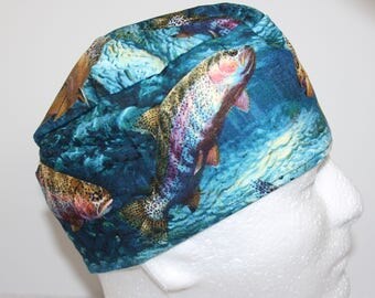 Mens/Womens Scrub Hat, Fish Lover, surgical cap, or skull cap with a Velcro closure-ScrubsWithMomAndMe
