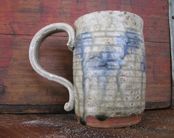 Green and Blue Runny Ash Mug- Handmade Pottery Mug, 10-12 oz Great for coffee or tea