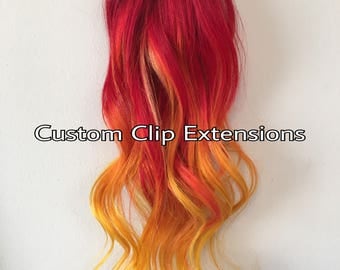 Red Fire Custom Clip in Hair Extensions, Red Extensions, Yellow Extensions, Human Hair Extensions, Custom Made Extensions, Red Hair, Clip in