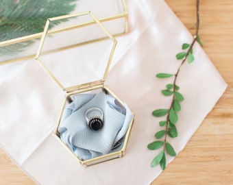 Mini Hexagon Ring Box - Gold Ring Box - Geometric Glass Box - Lidded Hexagon Box - Ring Pillow - Ring Bearer Box - Gold Geometric Ring Box