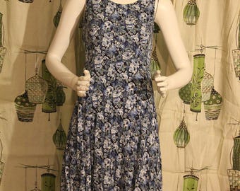 1990's Blue Floral Sleeveless Dress