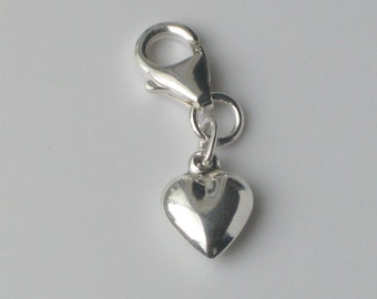 925 Sterling Silver Puffed Heart Charm with Lobster Clasp