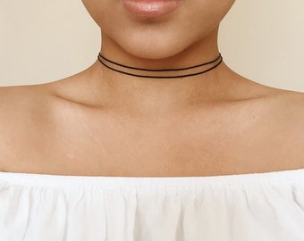 Thin Black Choker, Double Cord Choker, Black Choker, Simple Black Choker, Cord Choker, Thin Choker, Simple Choker,90s Choker,Bohemian Choker