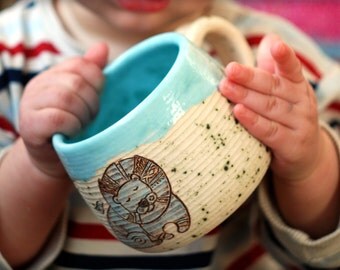 Ceramic mug with Lion, Blue cup with lion, Gift Pottery teacup, Drawing animals, decor house, warming gift, handmade teacup, Gift for her