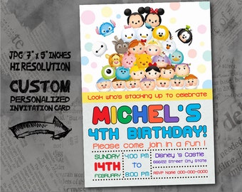 Tsum Tsum Birthday Invitation card , size 5"x7" inches Birthday Party, Invitation card