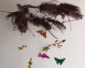Mobile, Butterfly,Hummingbird,Woodland,Feathers,Baby Mobile,Woodland Nursery Decor,Insured Shipping,Canopy Topper,Whimsical,Crib mobile