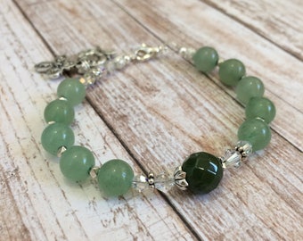 Aventurine and Moss Agate gemstone beads Rosary Bracelet, Christian Bracelet