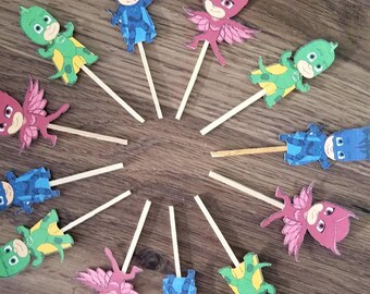 Pj masks cupcake toppers. pj masks birthday decorations. pj masks birthday cake