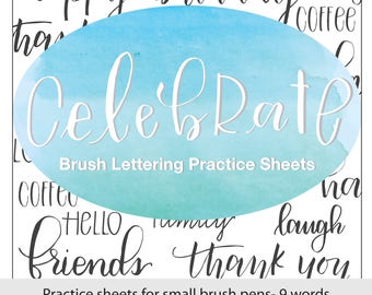 Celebrate: Practice Word Worksheets, Brush Lettering Practice Sheets, Modern Calligraphy, Hand Lettering