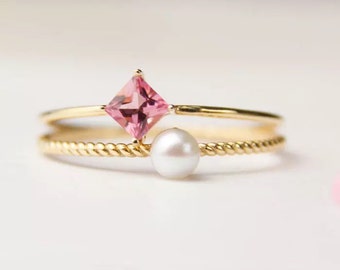 Pink tourmaline gold ring
