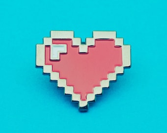 1Up Pixel Heart Pin Badge | Valentine Heart Pin Badge | Enamel Pin Badge | Soft Enamel Pin Badge | Heart Pin Badge Gift