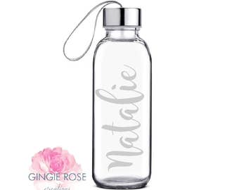 Personalized Etched Glass Water Bottle/Personalized Glass/ Workout Water Bottle/ Etched Bottle/Glass Bottle/Name on Bottle