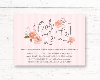 Parisian Eiffel Tower Baby Shower Printable Invitation, Bebe, French, Paris, Pink Custom Printable Invite