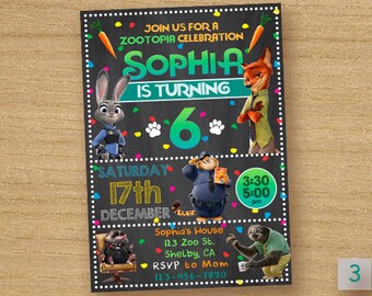Zootopia Invitation, Zootopia Birthday Invites, Zootopia Chalkboard Birthday Invitation, Disney Zootopia Digital Custom Card