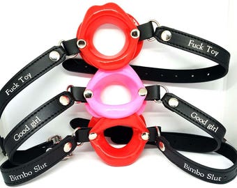 Adult/Mature BDSM Bondage Custom Personalised Bimbo Slut Lip Bit Gag Pink or Red Ball Gag Perfect for sissies bimbos or dollification