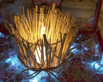 Beautiful tealight holders with cream twigs and twine finish.