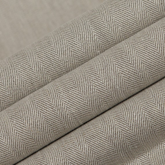 Belgium Linen Fabric by the yard Herringbone Oatmeal Color