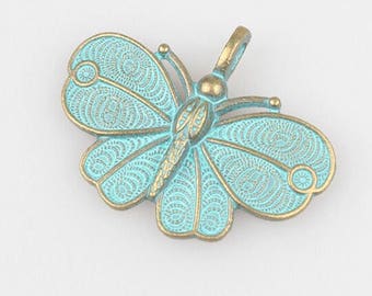 1 Piece - 42MM Retro Verdigris Patina Green Butterfly Charm Pendant D3