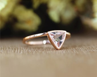 Simple Design Trillion 6mm Pink Morganite Ring in 14K Solid Rose Gold/Wedding&Engagement Ring/Anniversary Ring/Promise Ring/Unique Ring