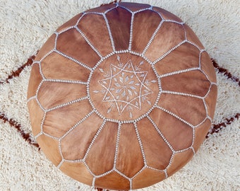 Moroccan leather pouf handmade leather pouf ottoman Tan unstuffed / stuffed