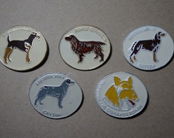 Soviet badges Set of 5 badges 80s Made in USSR Vintage soviet Collectibles Animal badges Dog breeds Collectible badges Dog lover gift