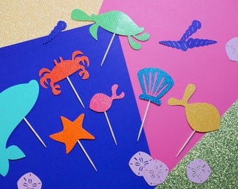 14 Under the Sea Cake or Cupcake Toppers, Sea Life Cupcakes, Cupcake Toppers, Under the Sea Birthday Party