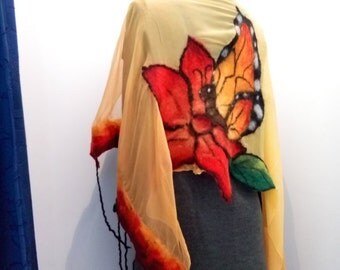 Felted scarf "Butterfly "nuno felting scarf