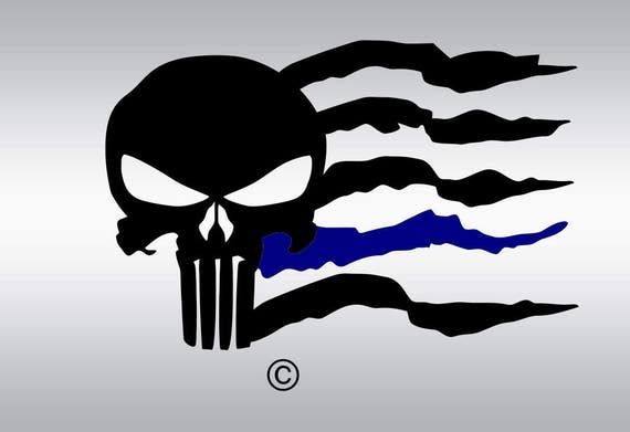 Download Skull thin blue line police SVG Clipart Cut Files Silhouette